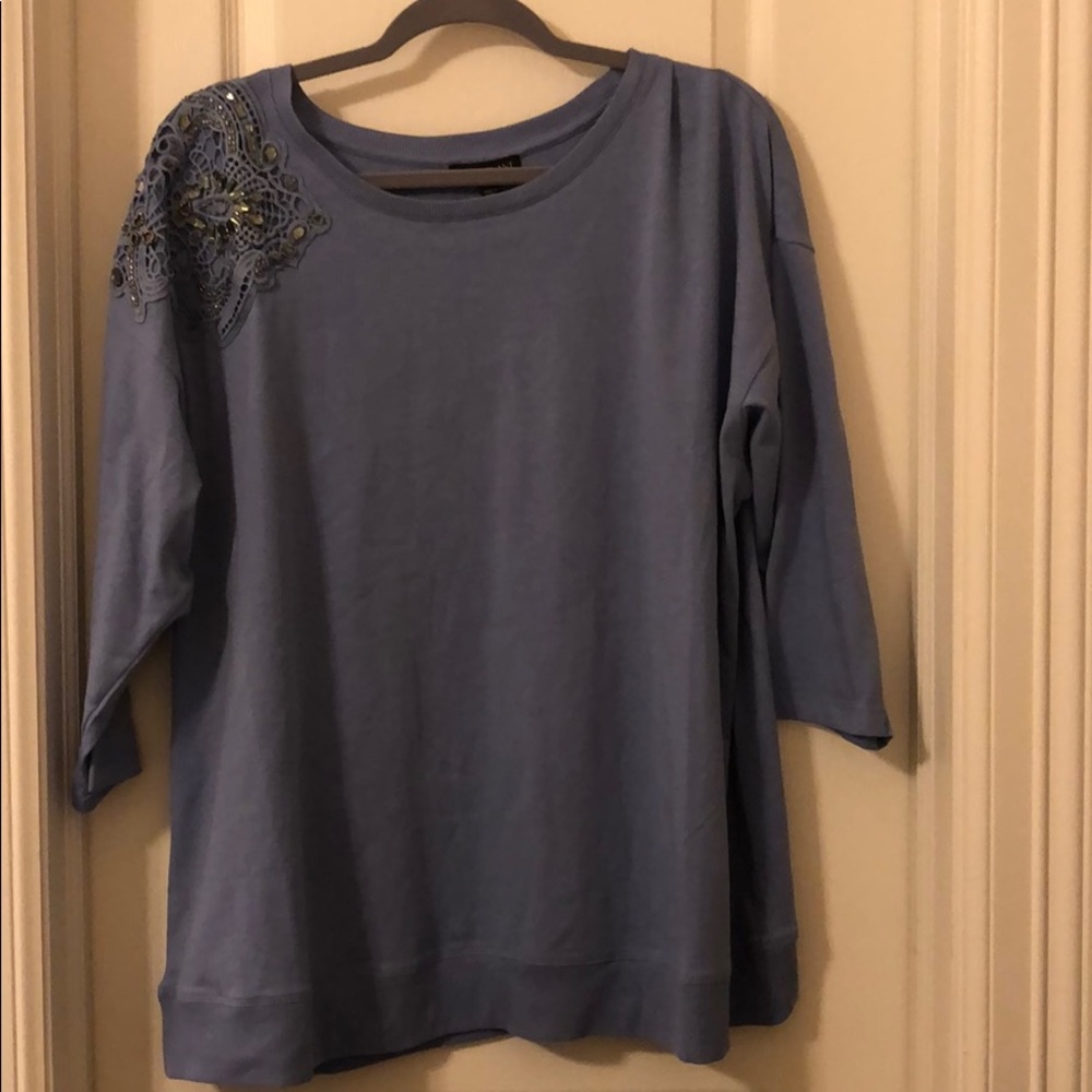 NWT light blue embellished 3/4 tee